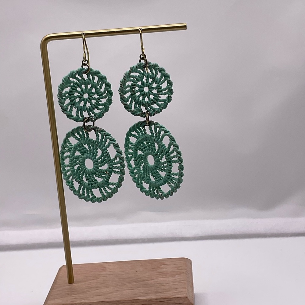 Gently used Teal Double Decker Crotchet Drop Earrings